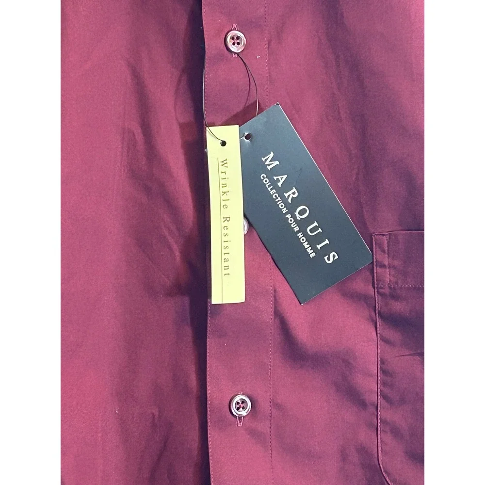Marquis Men's Short-Sleeved Button Down Dress Shirt Maroon Size‎ XL 17 1/2 NWT